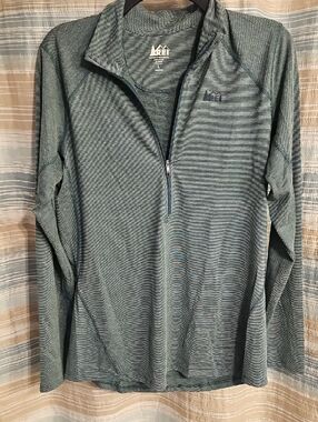 REI Women's Lightweight Base Layer Striped Quarter-Zip Performance Top - Teal